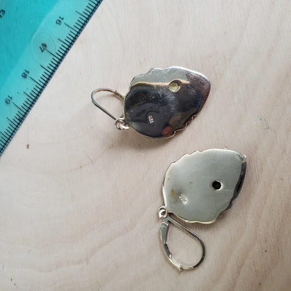 Sterling Silver 925 Leaf Peridot Dangle Earrings - Picture 4 of 4